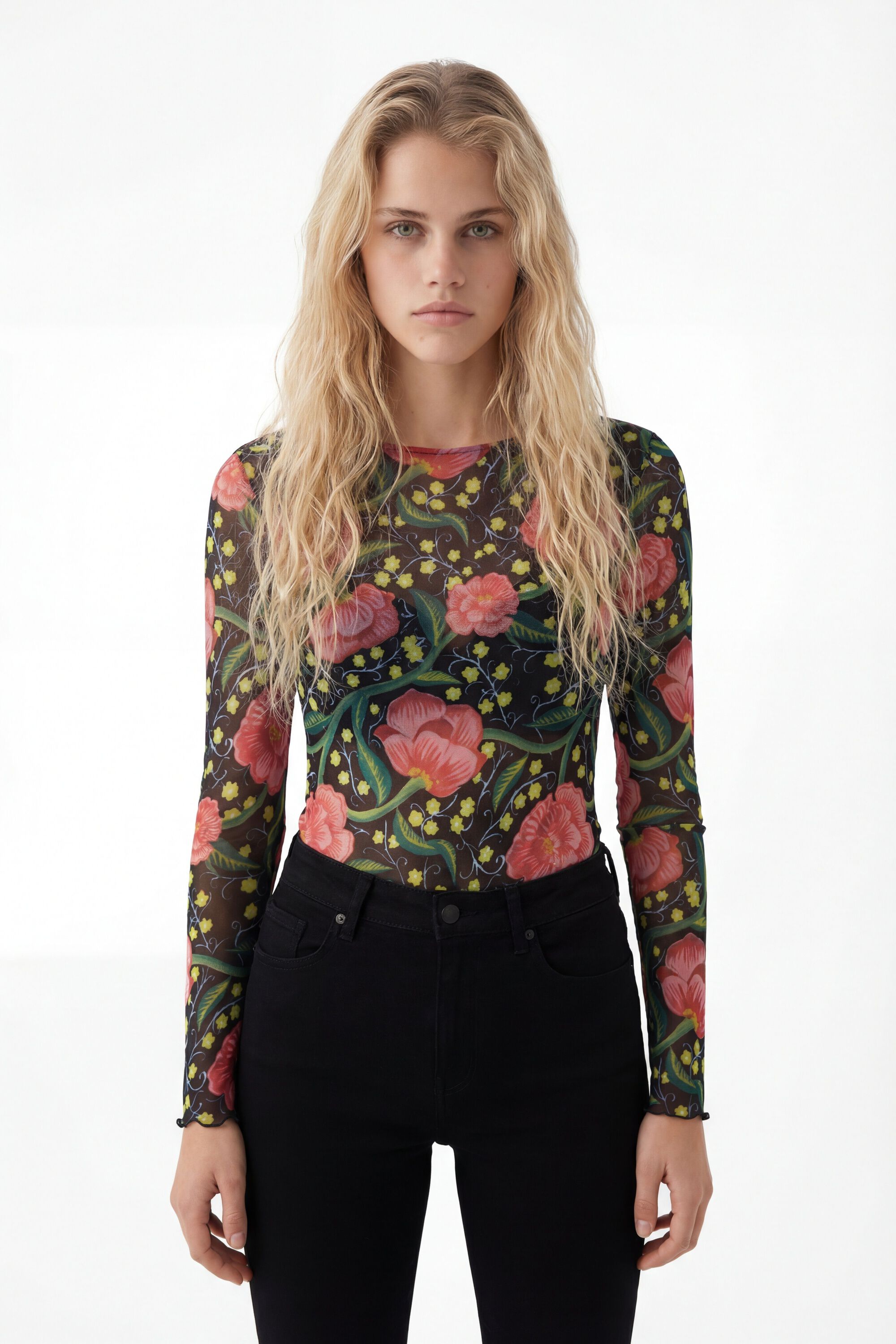Desigual, Geblümter Body im Slim Fi, Polyester, Schwarz, XL