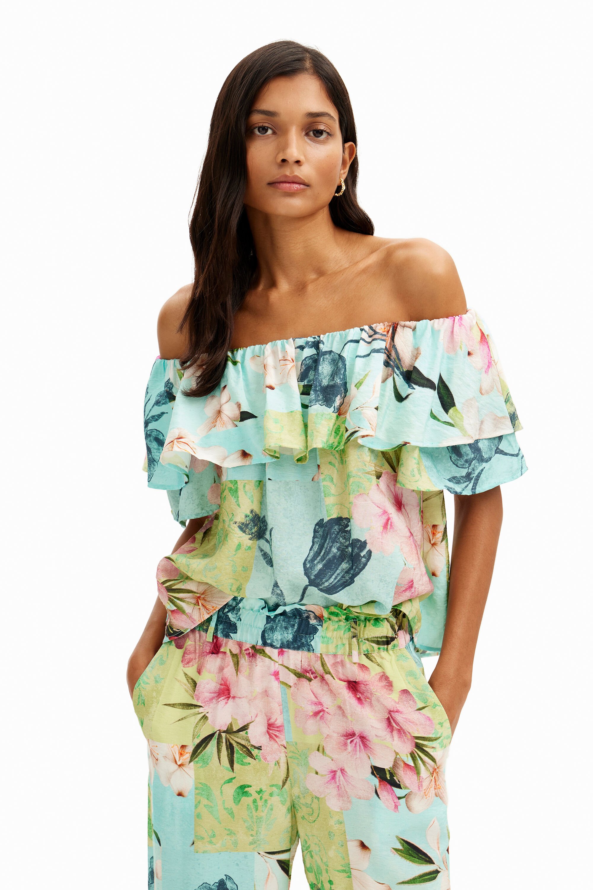 Blusa con volant fiori da donna Desigual