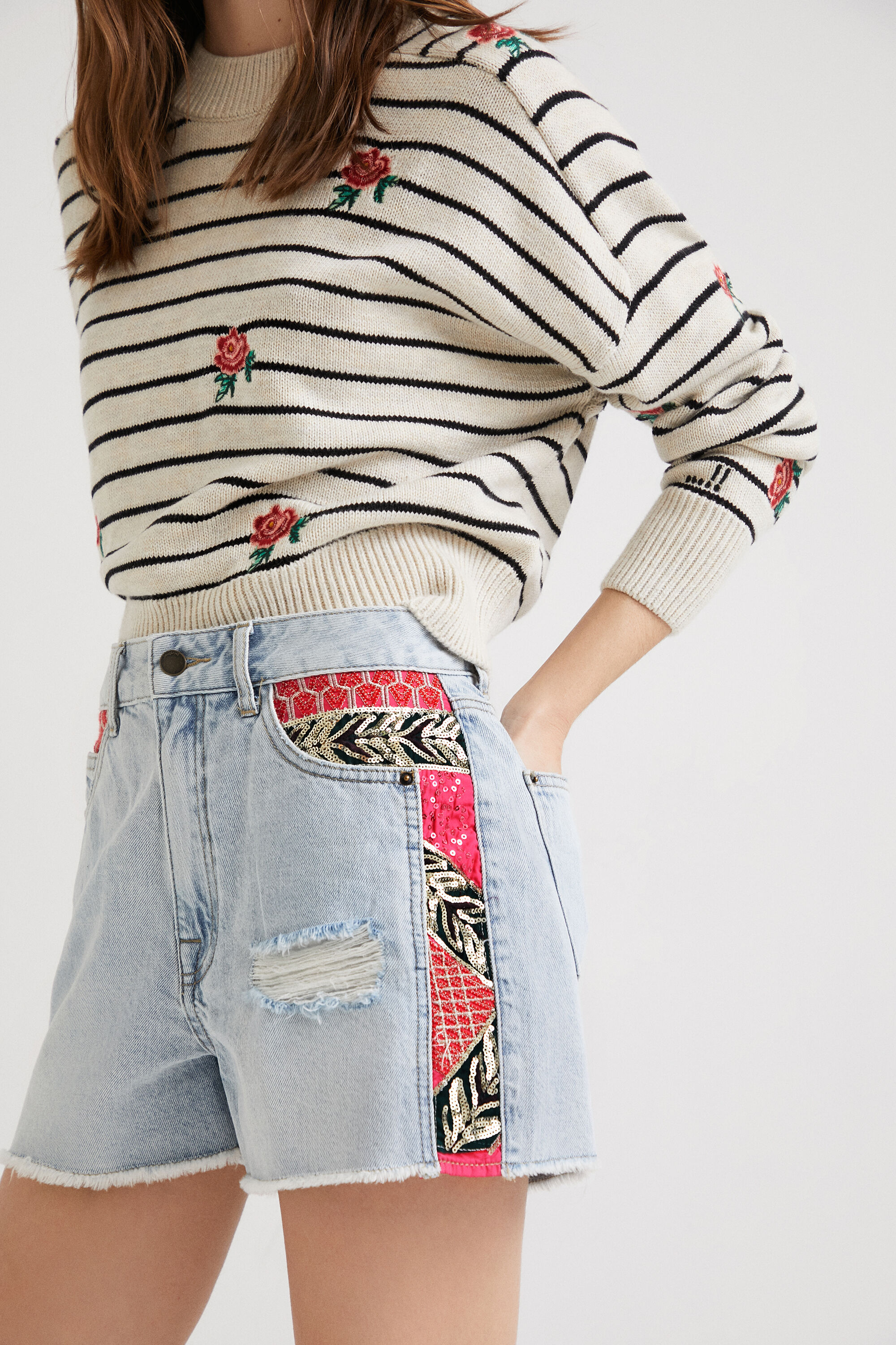 Patchwork denim cheap shorts