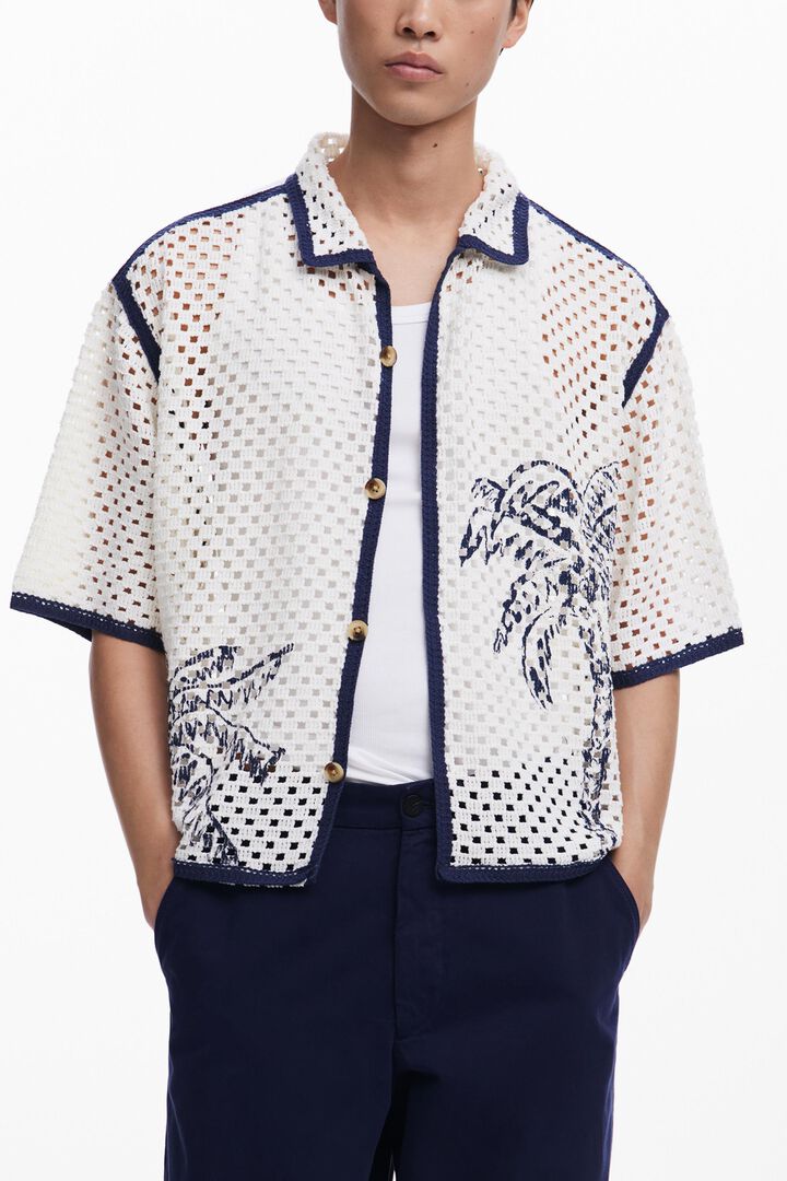 Palm-patterned openwork shirt