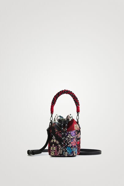 Mała torebka typu worek z patchworkowym deseniem w kwiaty