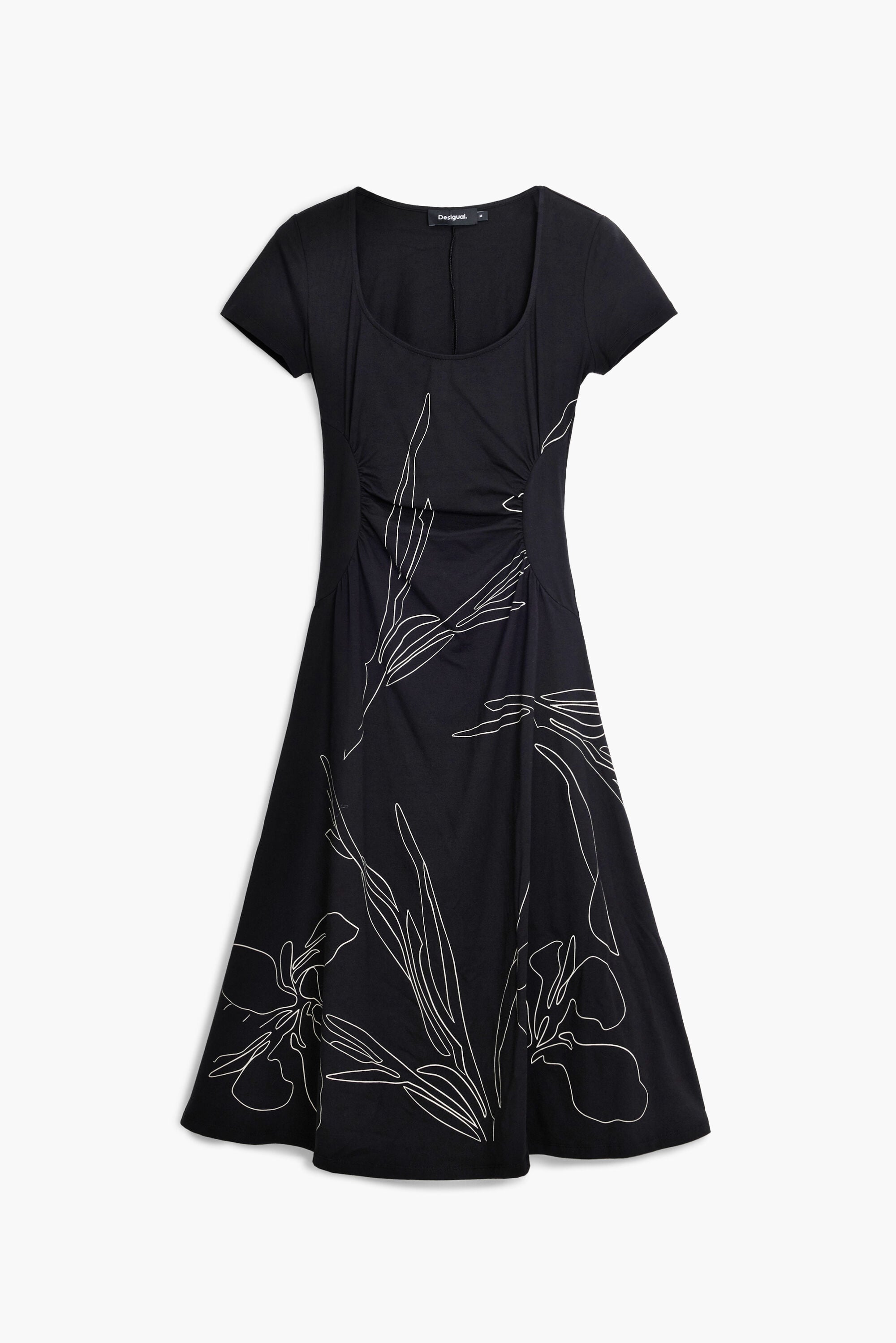 Desigual, Midi dress with floral silhouettes, Cotton, Black, XS
