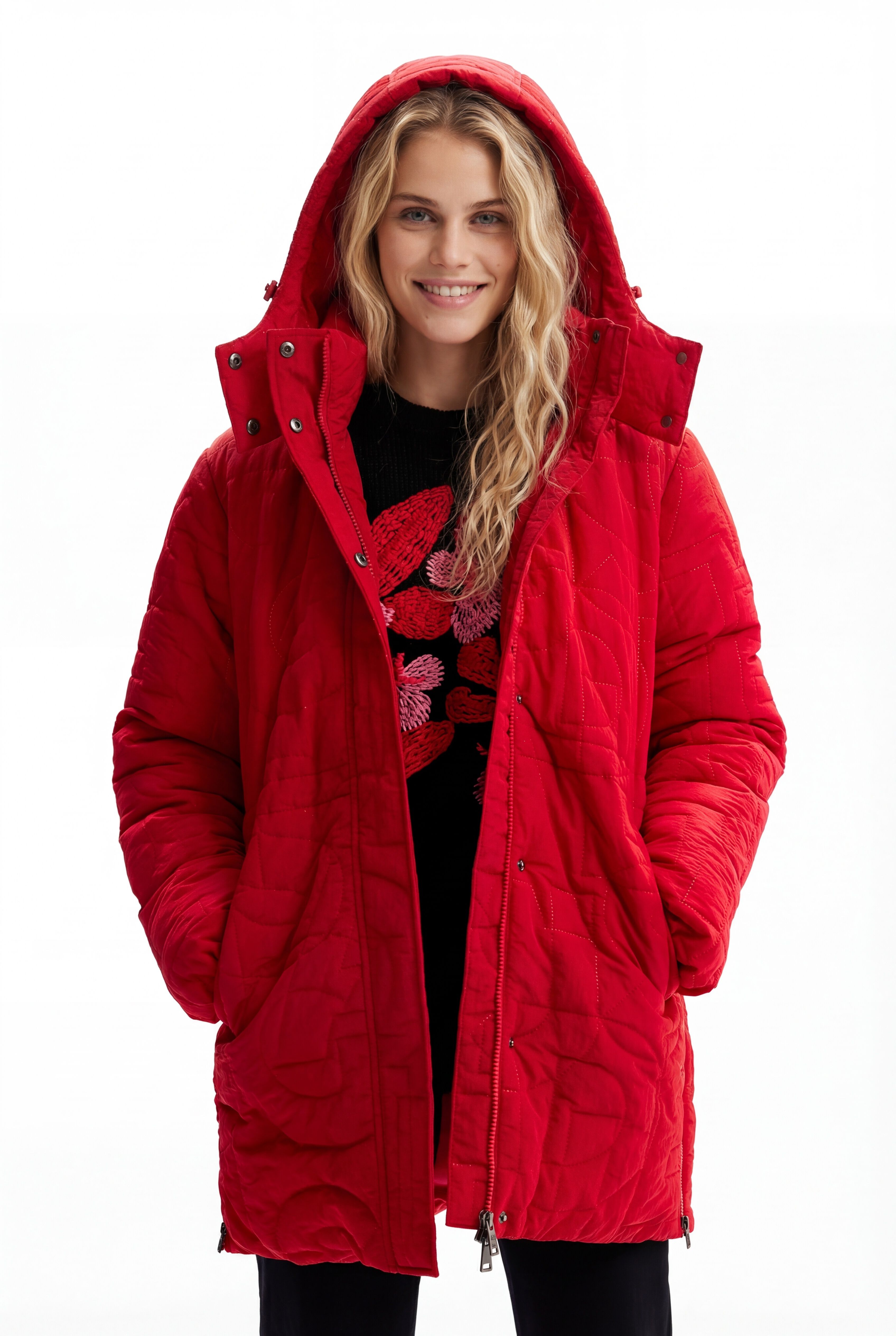 Abrigo acolchado cremalleras - RED - S
