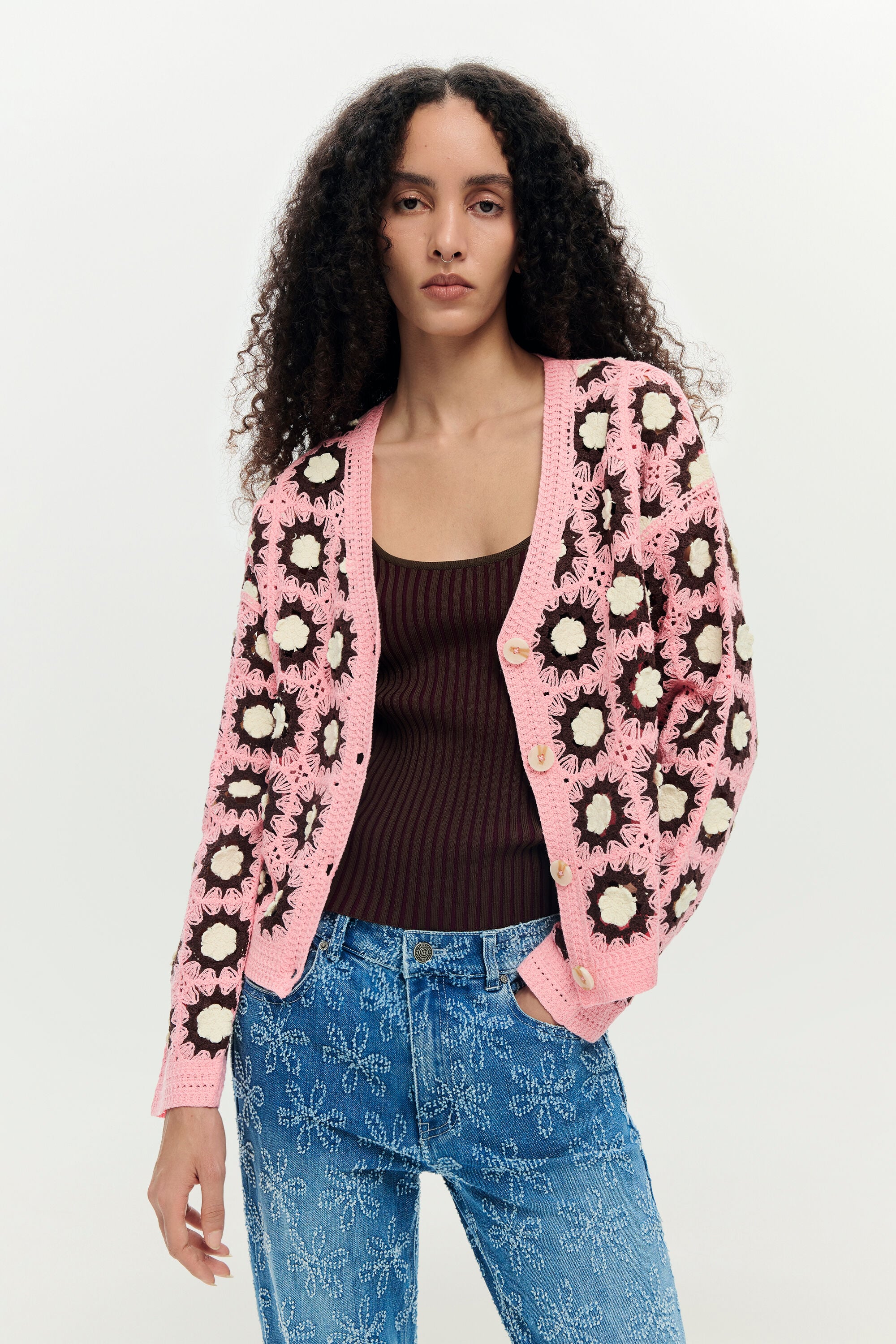 Cárdigan crochet rosa - RED - M