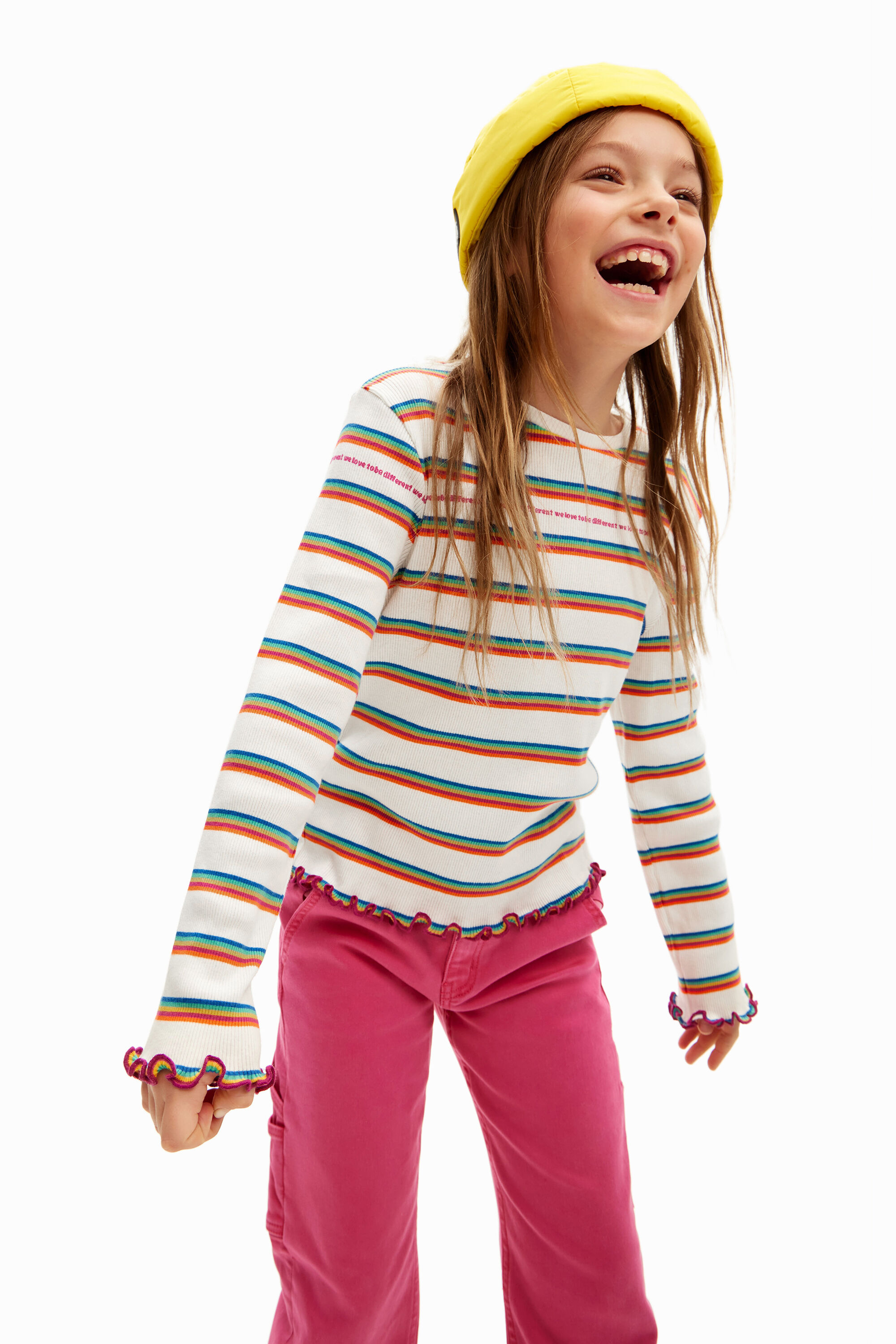 新品即決 虹色のストライプTシャツ 女の子用 I Desigual.com トップス