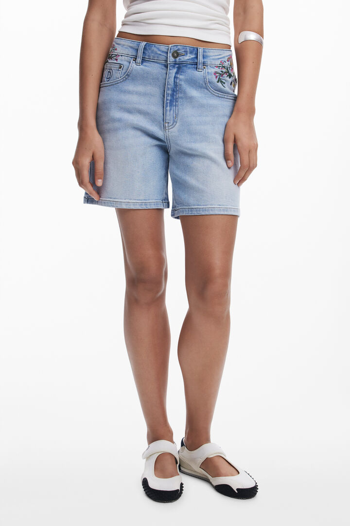Embroidered denim shorts