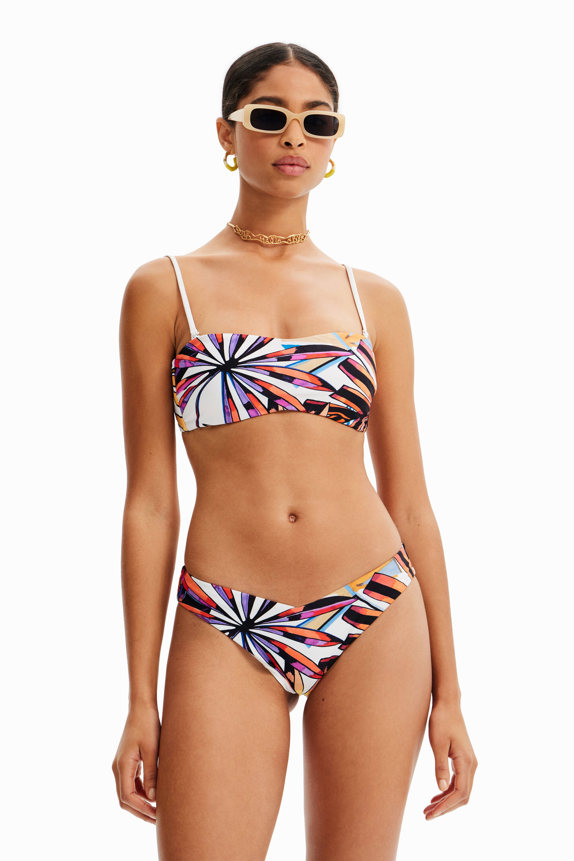 Tropisches Bandeau Bikinioberteil WHITE XS  - Onlineshop Desigual
