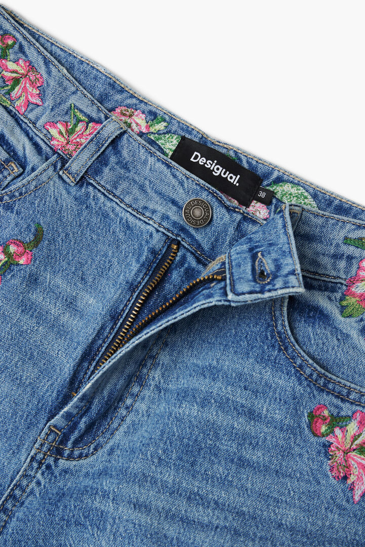 Long denim pants with flowers | Desigual