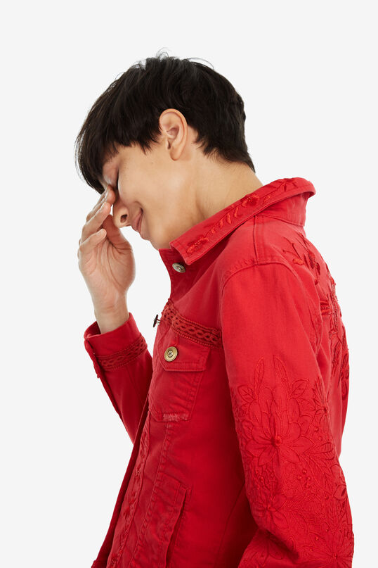 Image result for casaco vermelho de ganga da Desigual