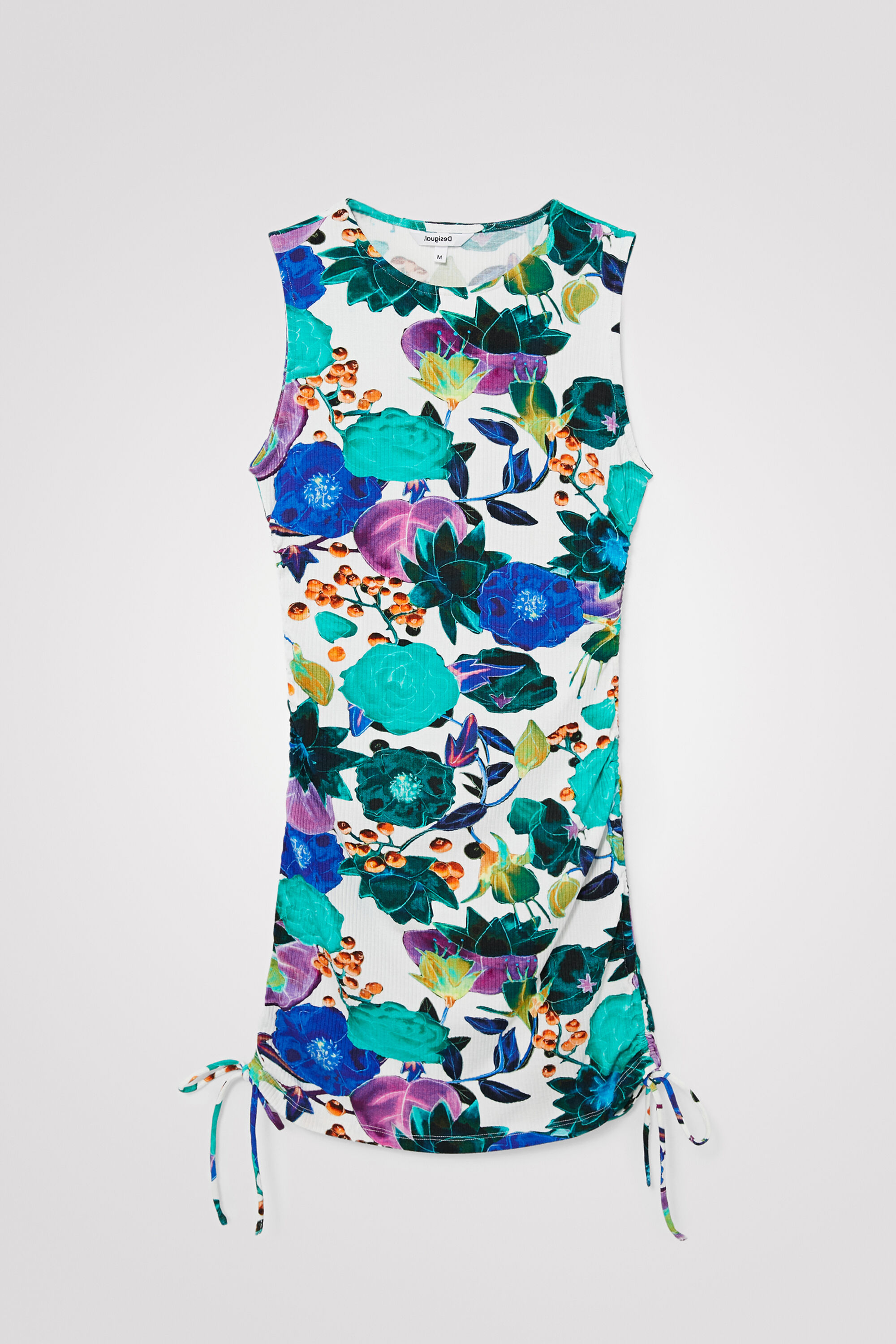 Desigual Floral Ribbed Dress In Blue