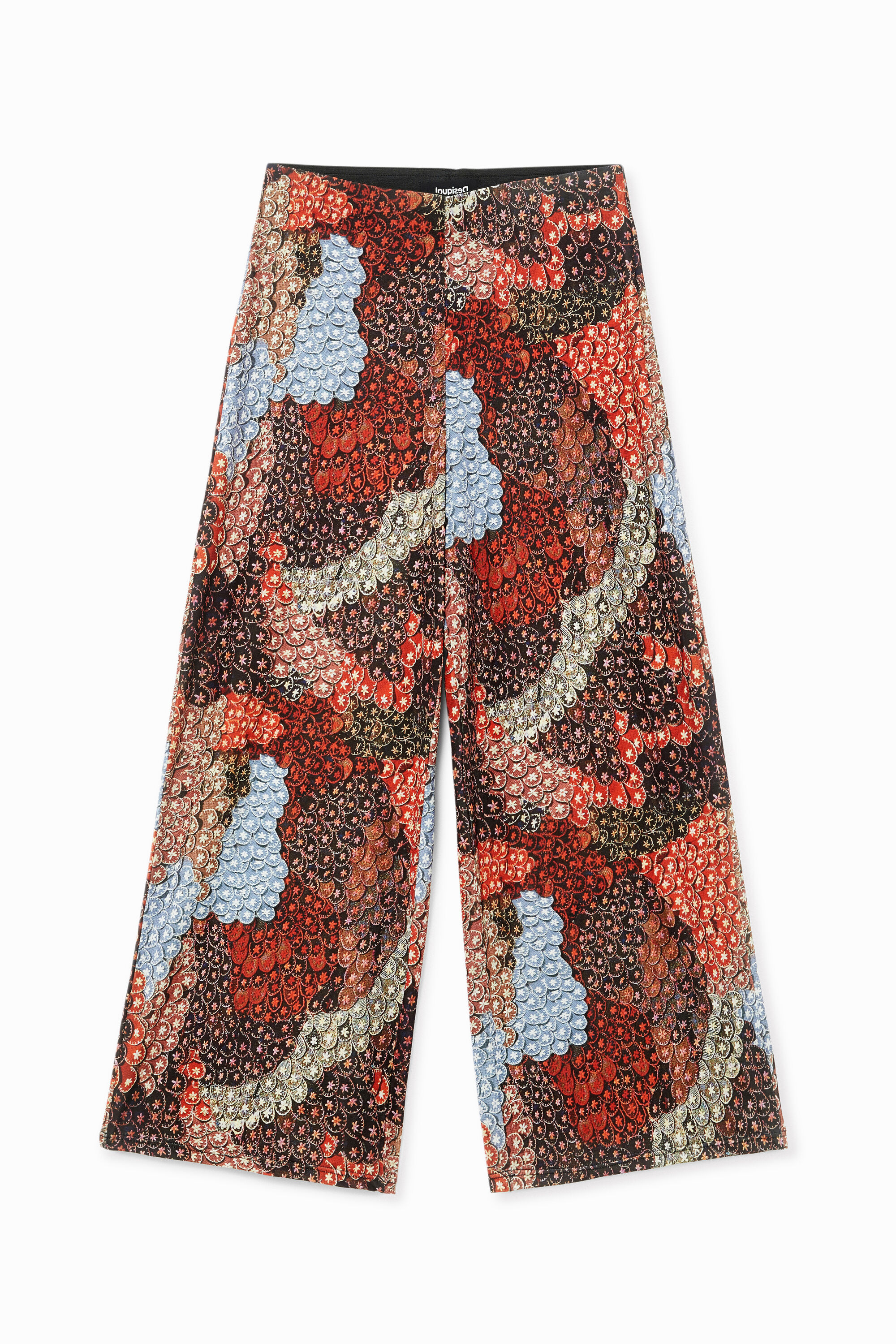 Shop Desigual Wide Print Trousers In Red