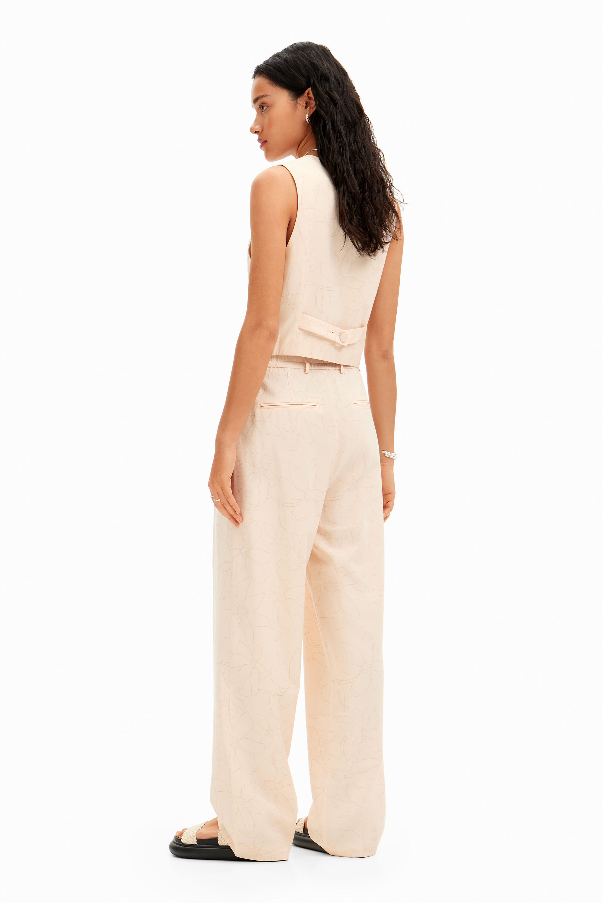 Desigual Tailored Floral Trousers In White