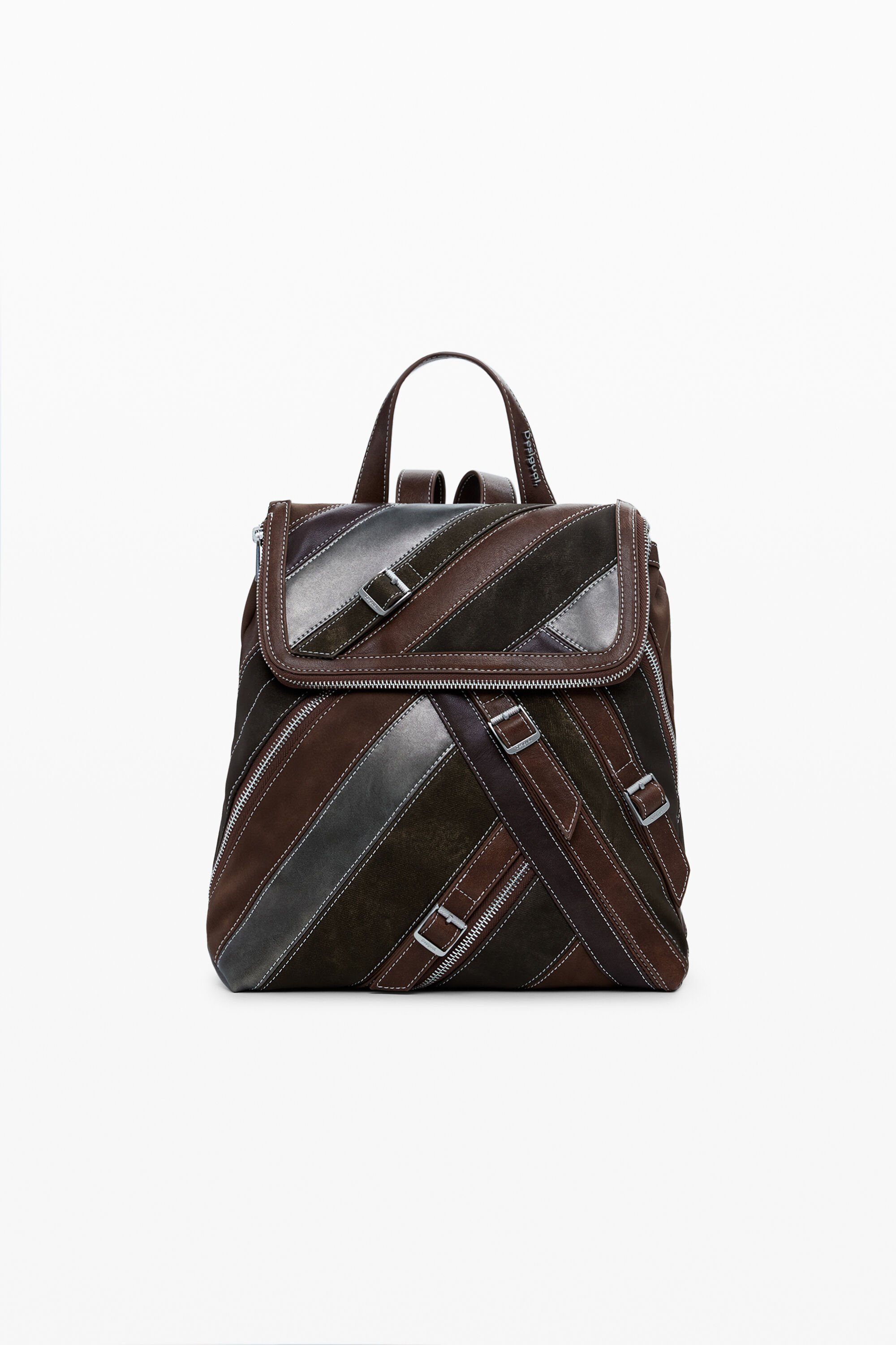 Desigual Kleine rugzak met riemen en ritsen - BROWN