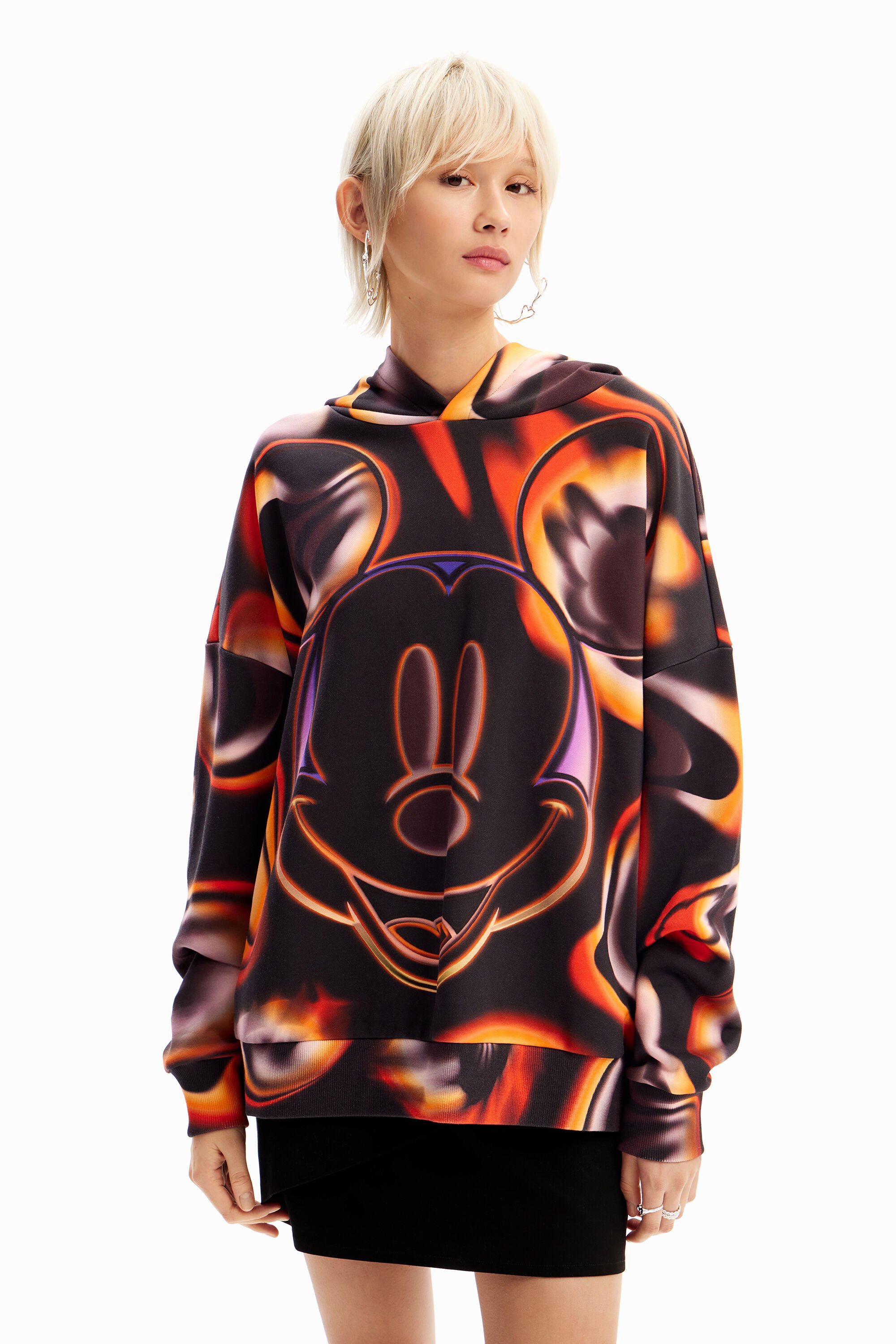 Shop Desigual Oversize Mickey Mouse Hoodie In Black