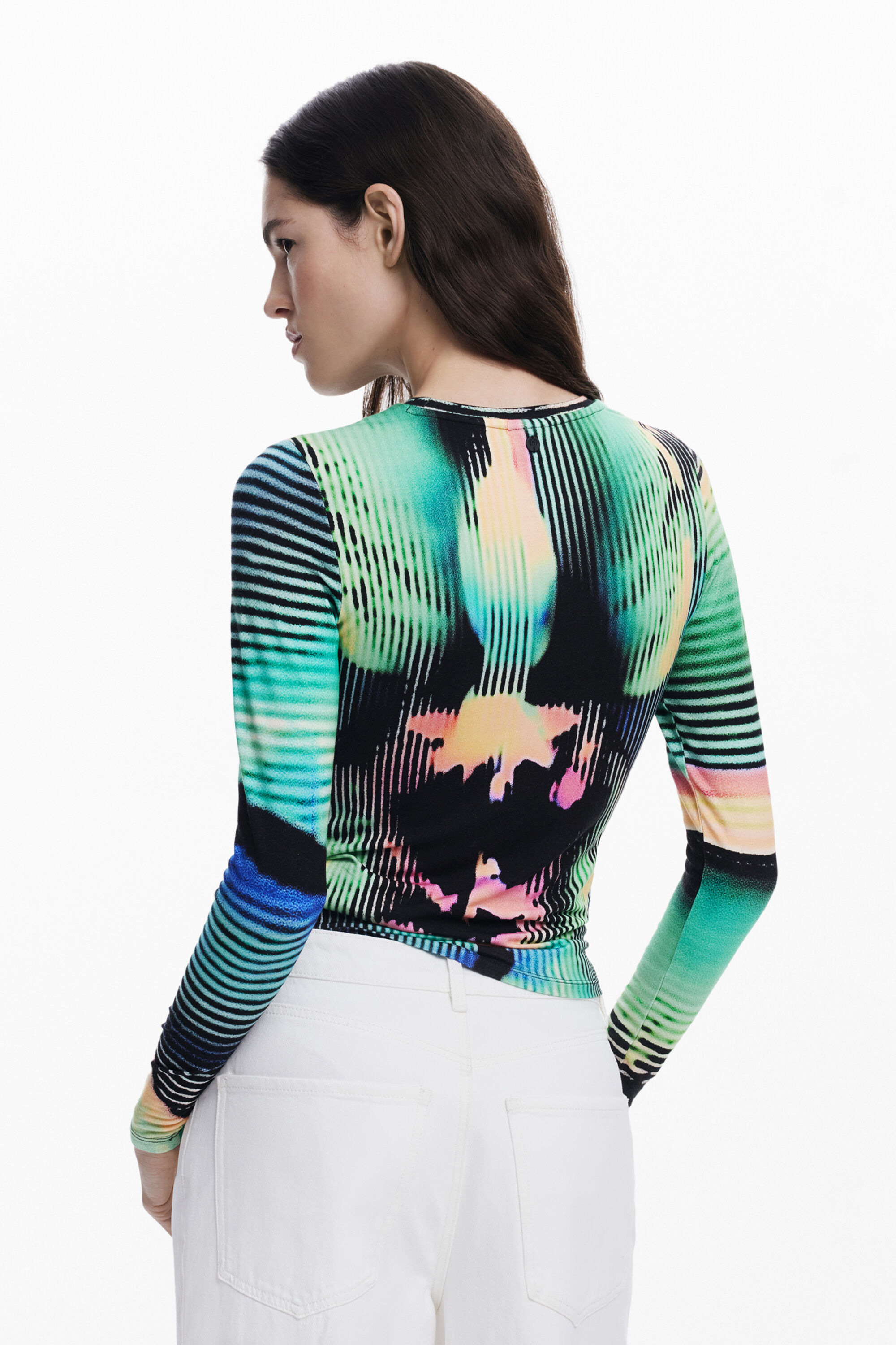 Desigual Long-sleeve Striped T-shirt In Green
