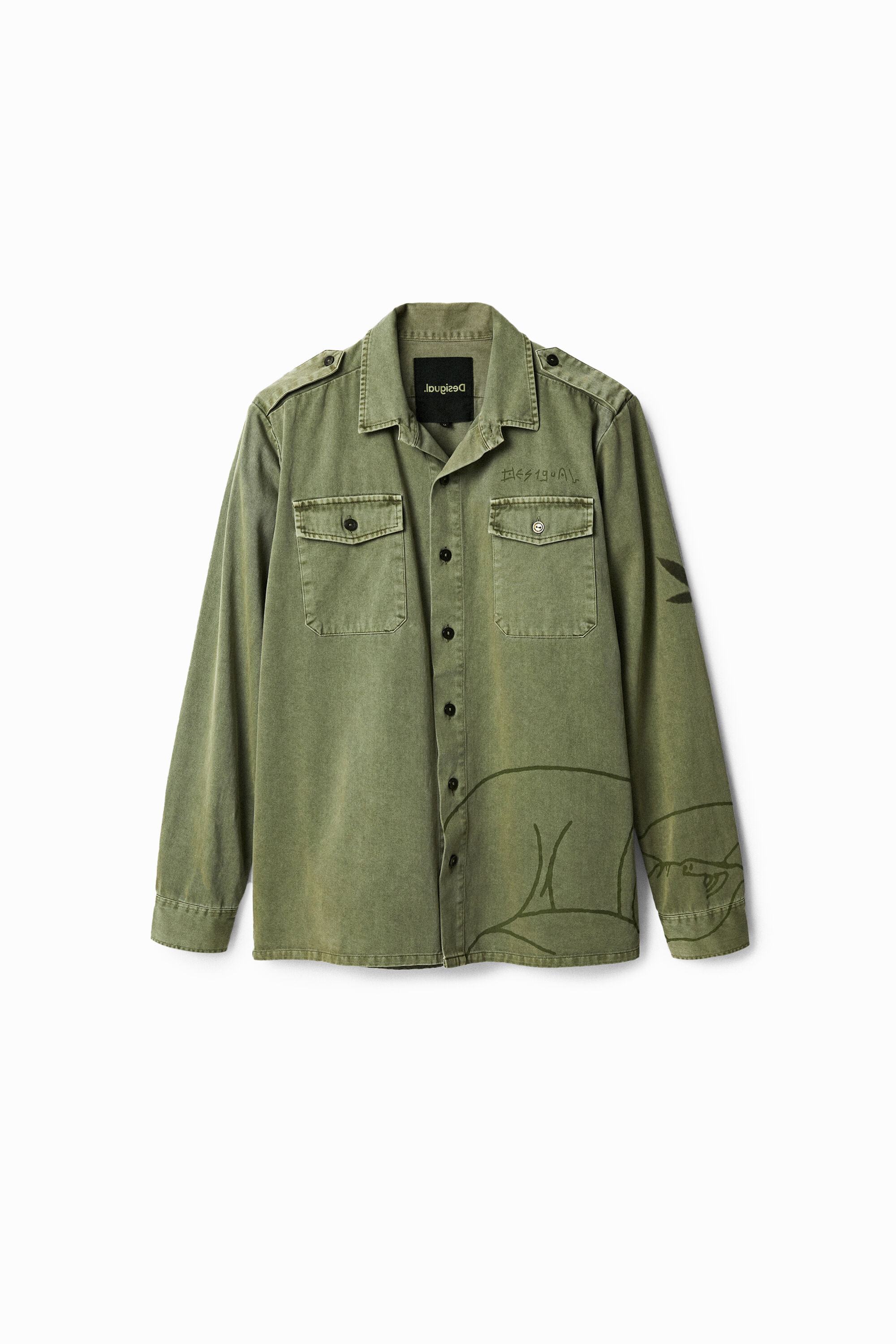 Desigual Cotton Military Overshirt In Green