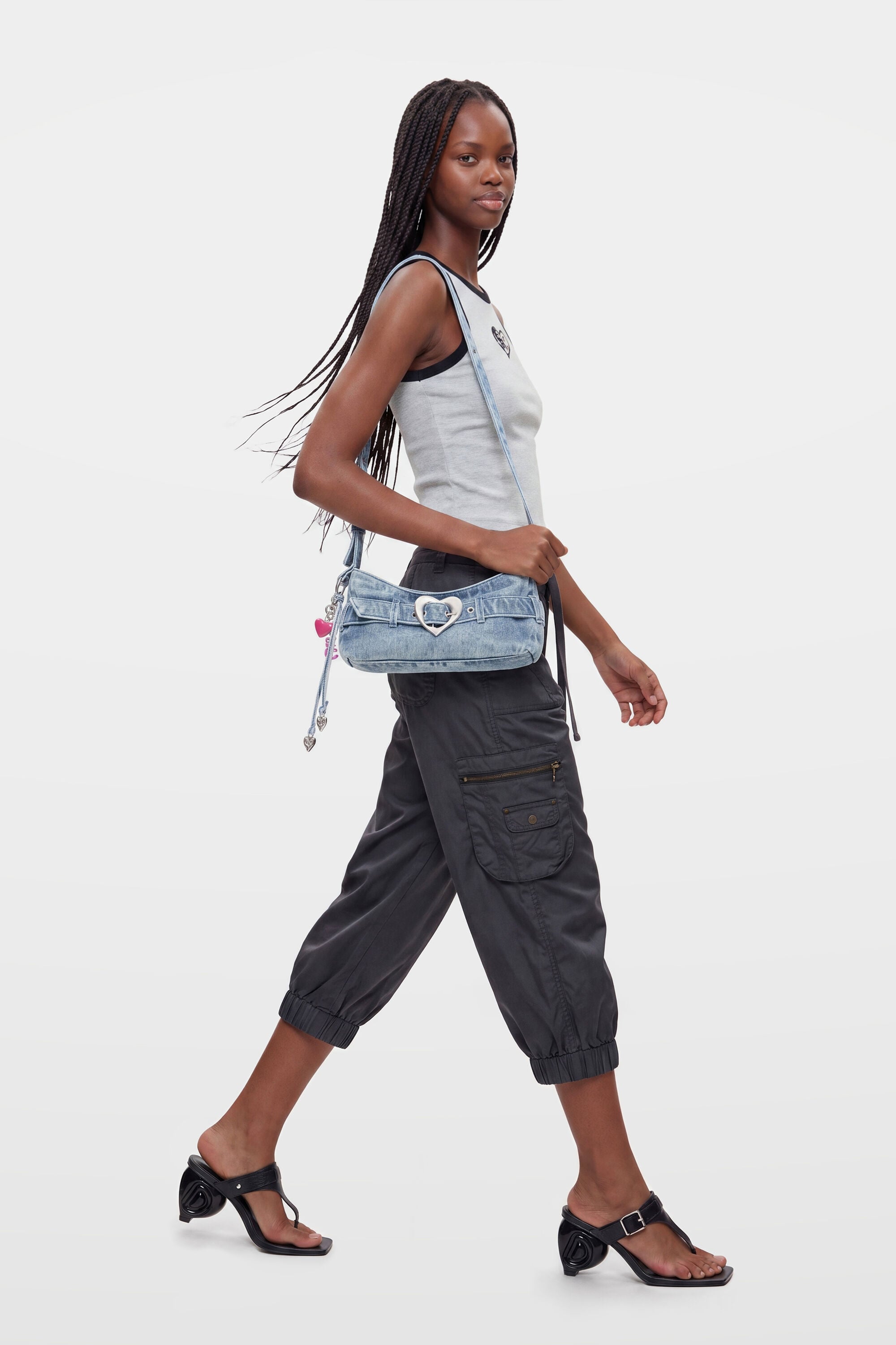bolso denim pequeño, Algodon, Negro, U