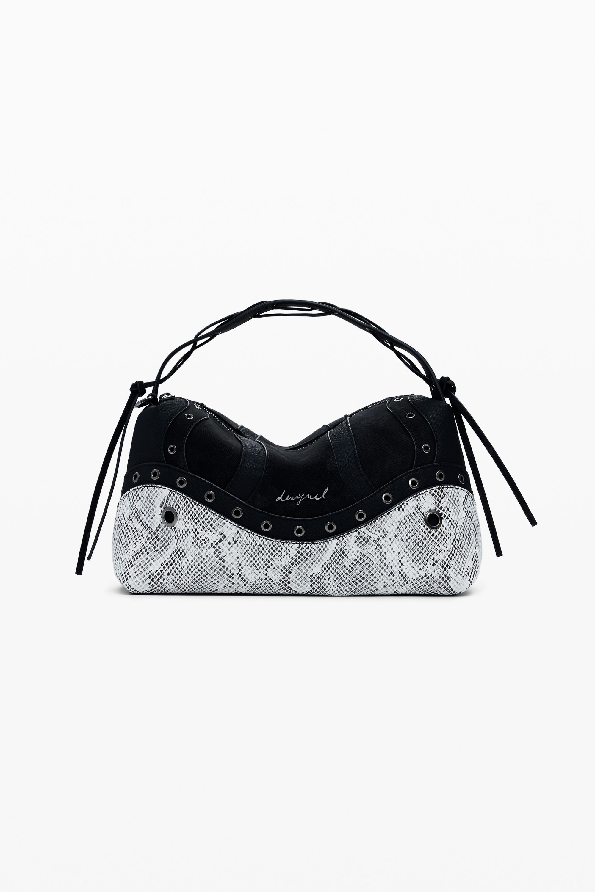 Desigual Middelgrote slangenleren tas met studs - BLACK