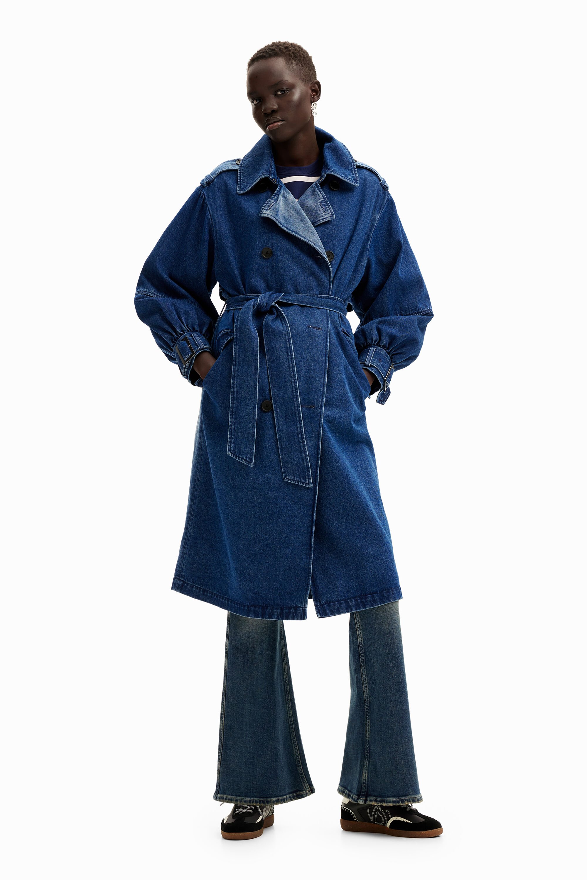 Shop Desigual Oversize Denim Trench Coat In Blue