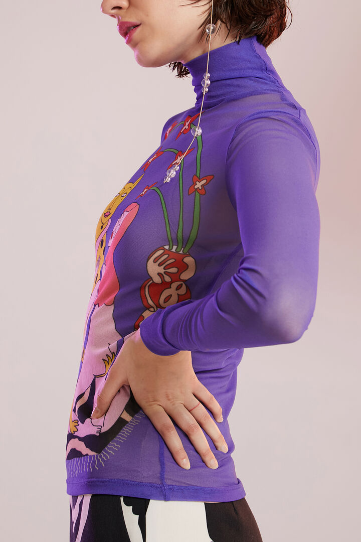 Slim high neck mesh T-shirt | Desigual