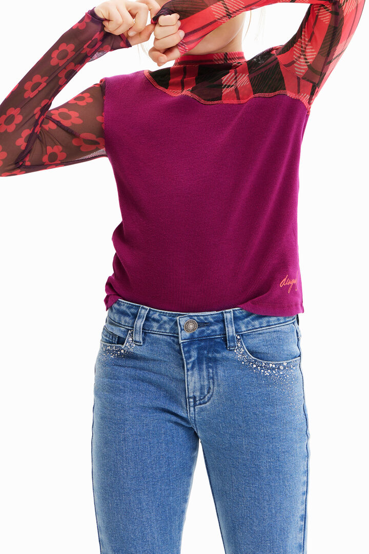 T-shirt patchwork tissu côtelé tulle | Desigual