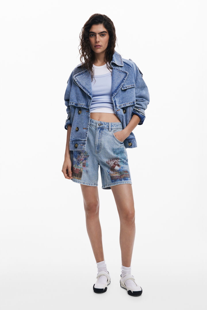 Etnic denim Bermuda shorts