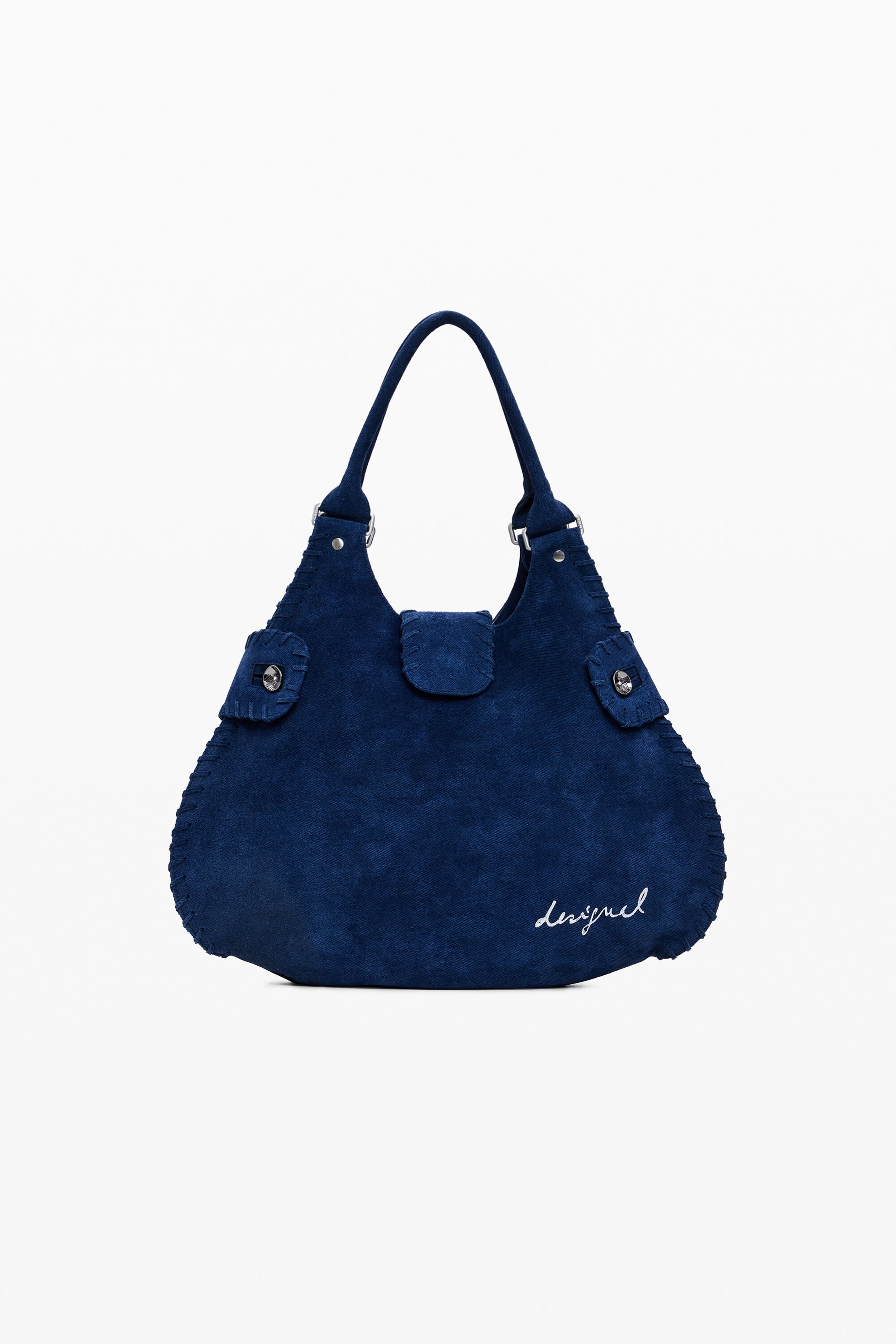 Desigual, Mittelgroße geflochtene Ledertasche, Blau, U