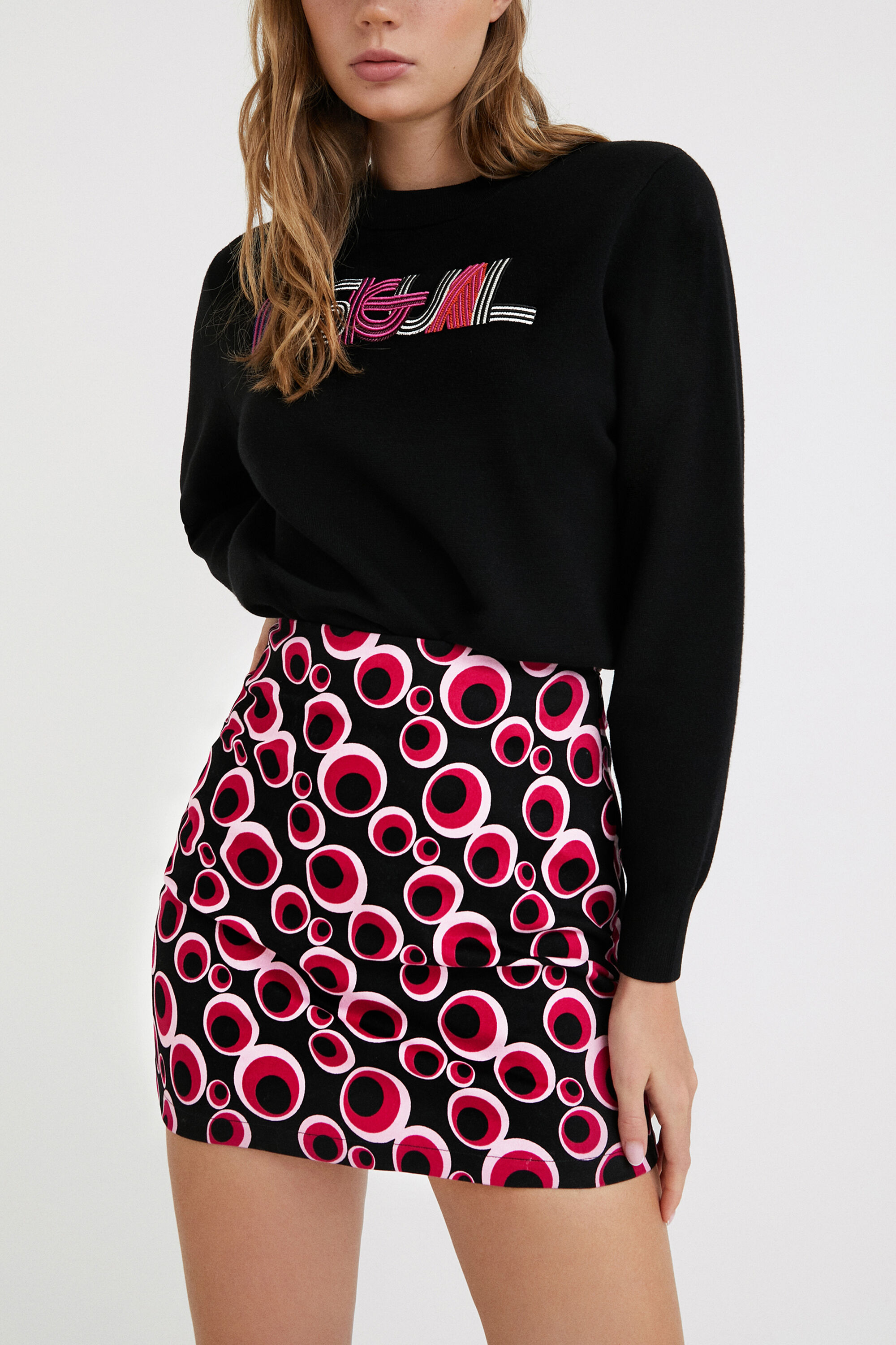 Desigual Slim Circle Miniskirt In Black