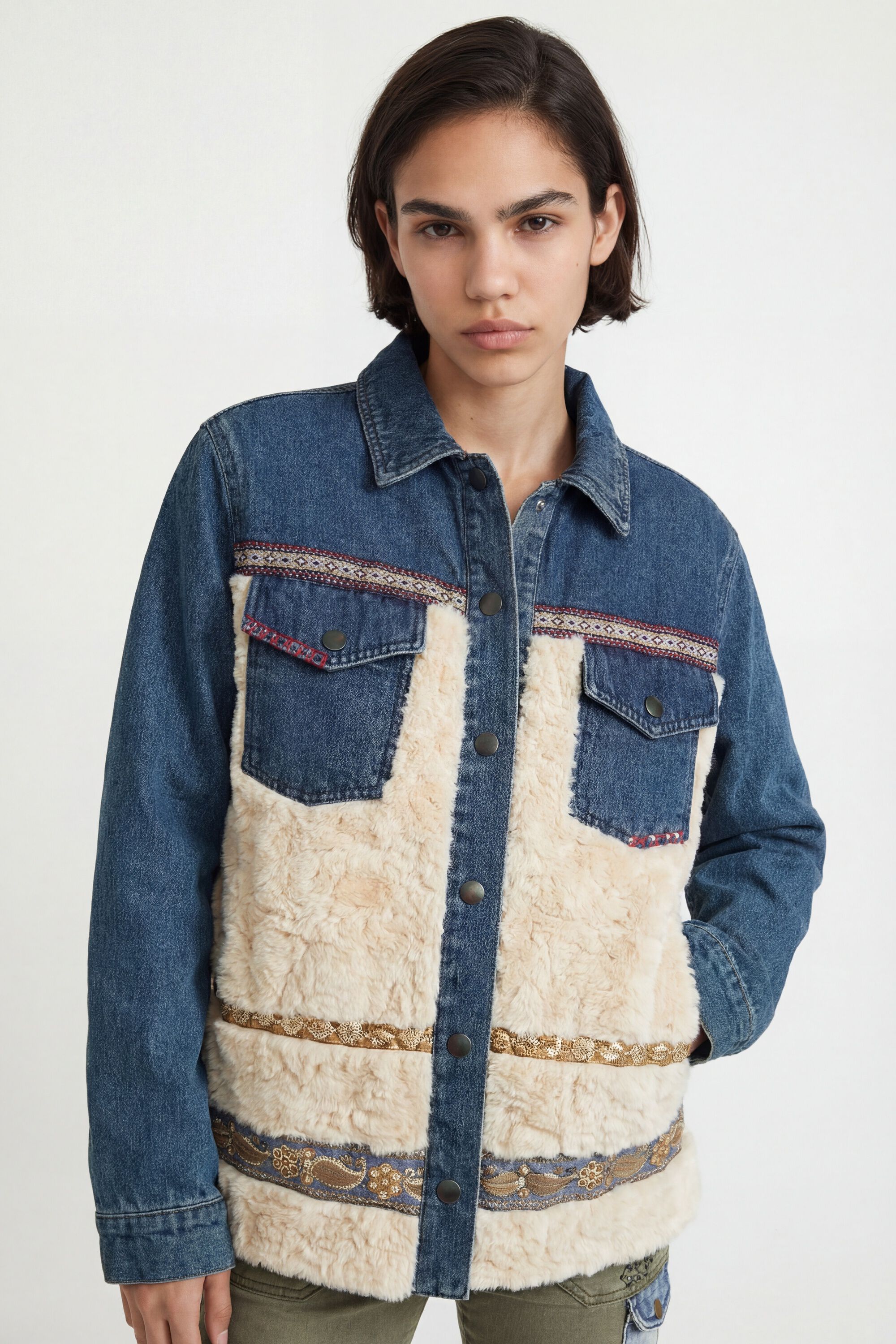 Desigual, Hybridjacke Jeans Lammfell, Blau, XS