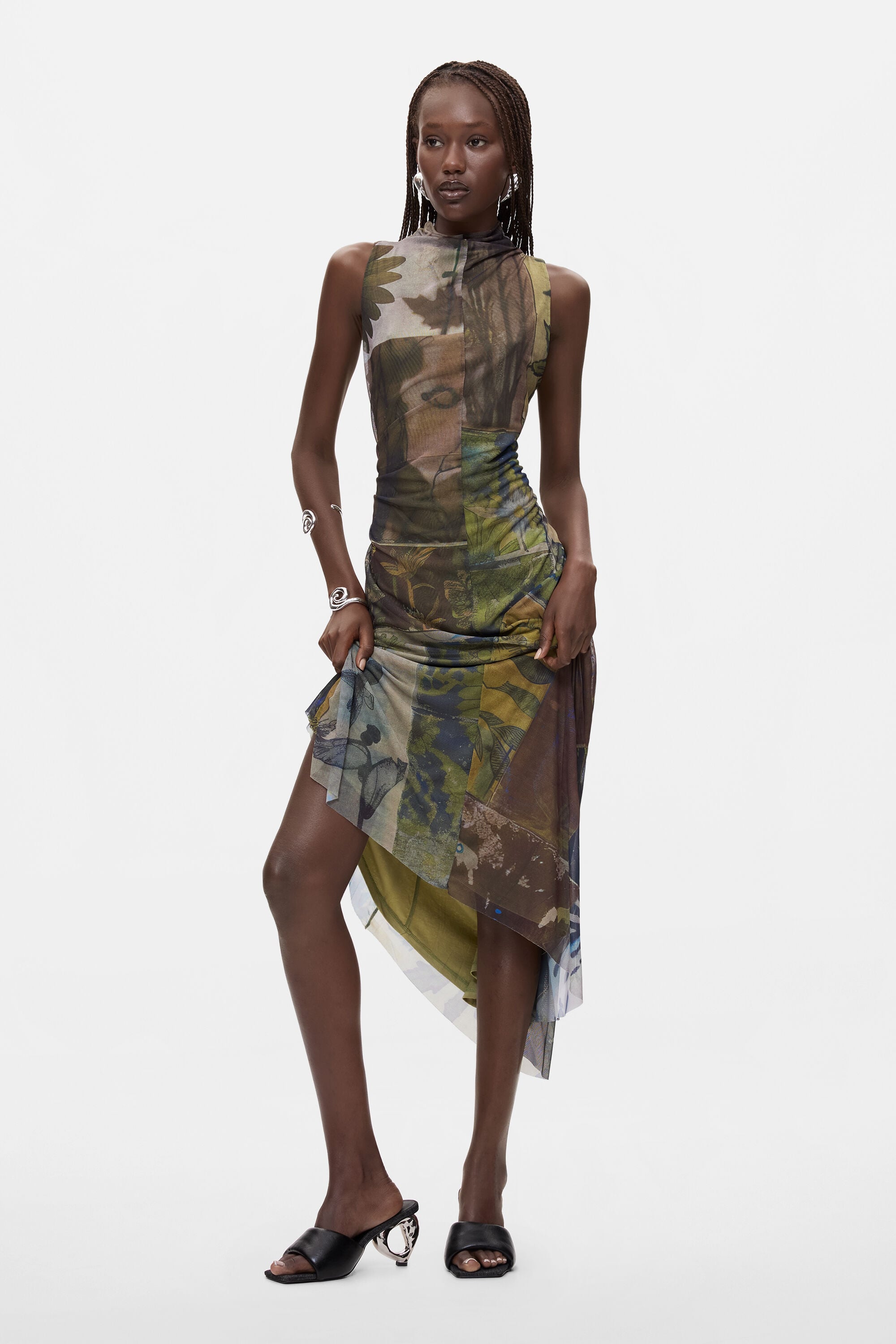 Desigual, Vestido Asimétrico Sin Mangas, Mujer, Poliester, Verde
