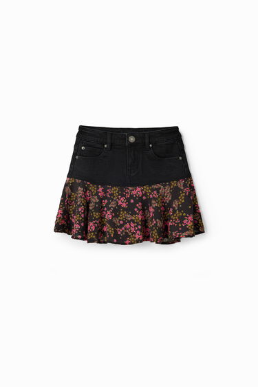 Floral ruffle denim mini skirt | Desigual