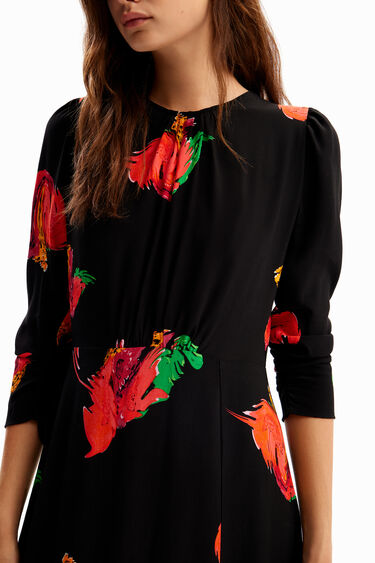 Langes Kleid Schlitz Blumen | Desigual