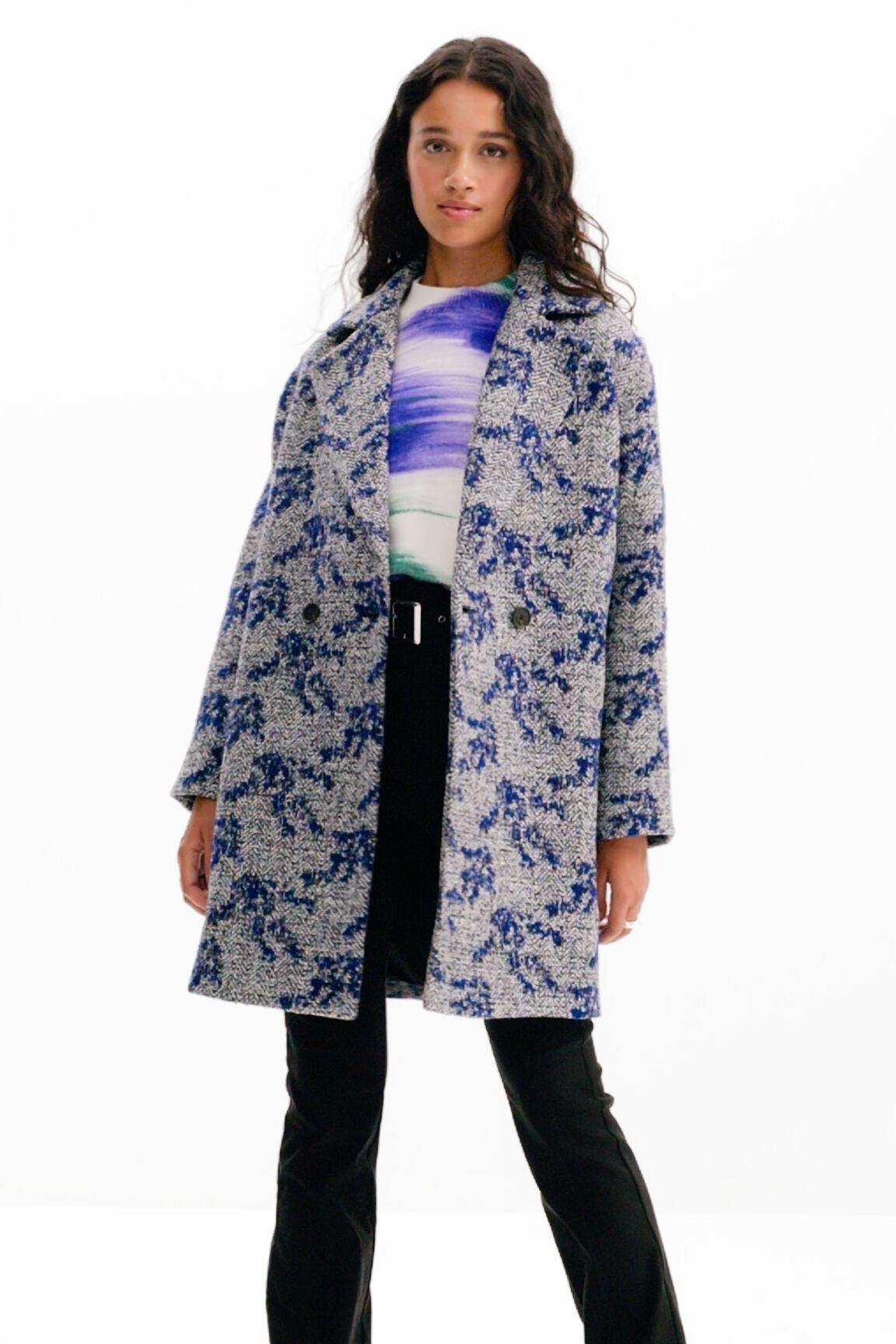 Women s Double breasted herringbone coat I Desigual