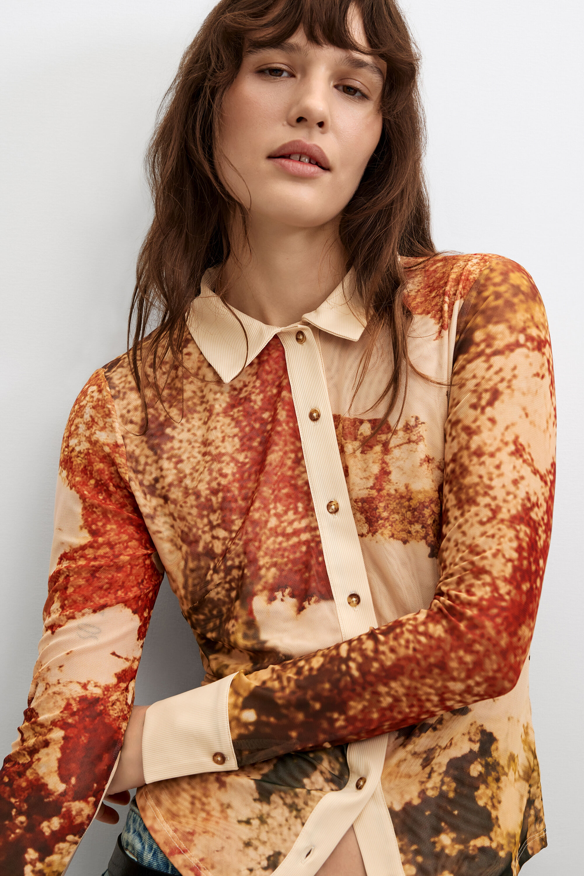 Lang shirt met print - BROWN - M