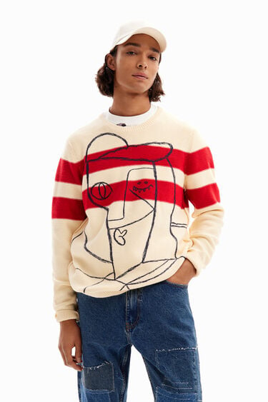 Striped sweater with pattern. | Desigual