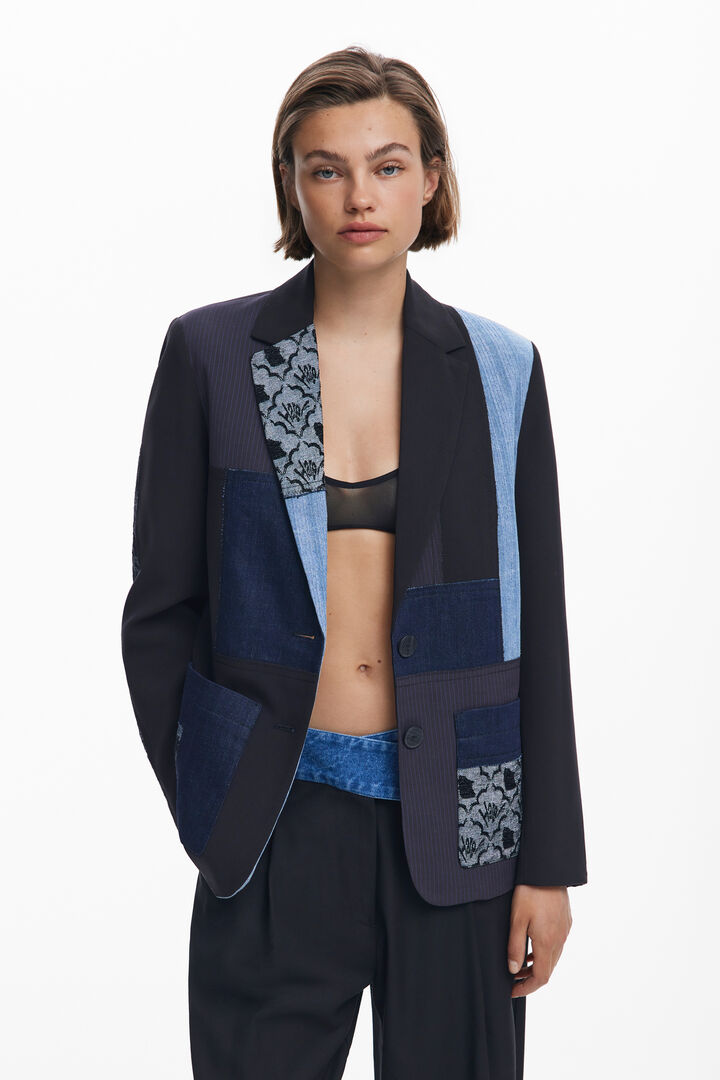 Desigual Couture_Stitch Manteau Tissé Court Pour Femme - Style Élégant Et Chaud