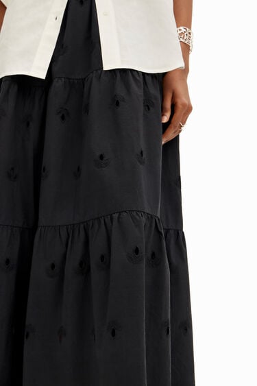 Falda midi bordado suizo | Desigual