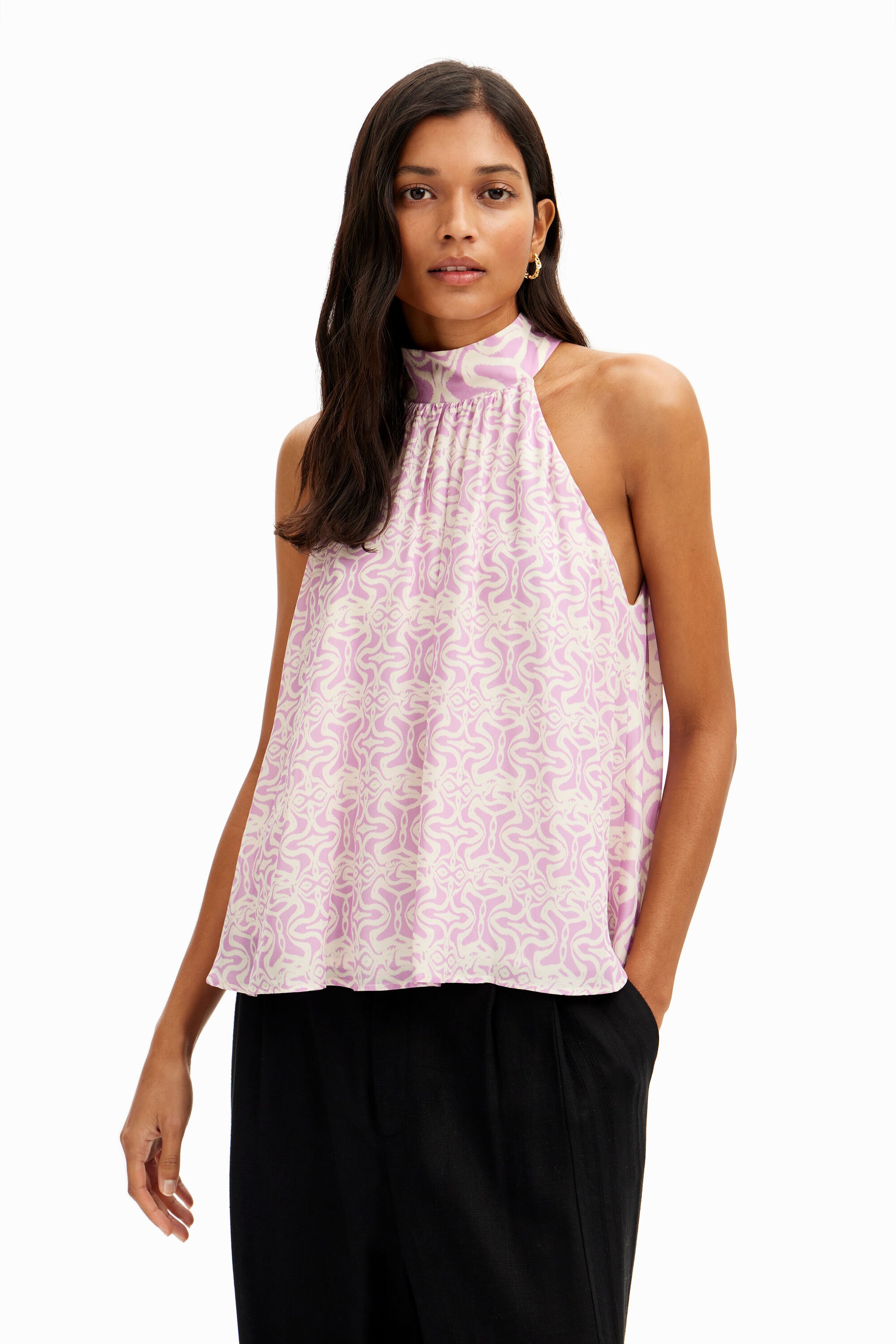 Blusa halter cenefas de mujer I Desigual