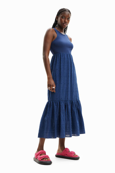 Vestido largo combinado bordado | Desigual