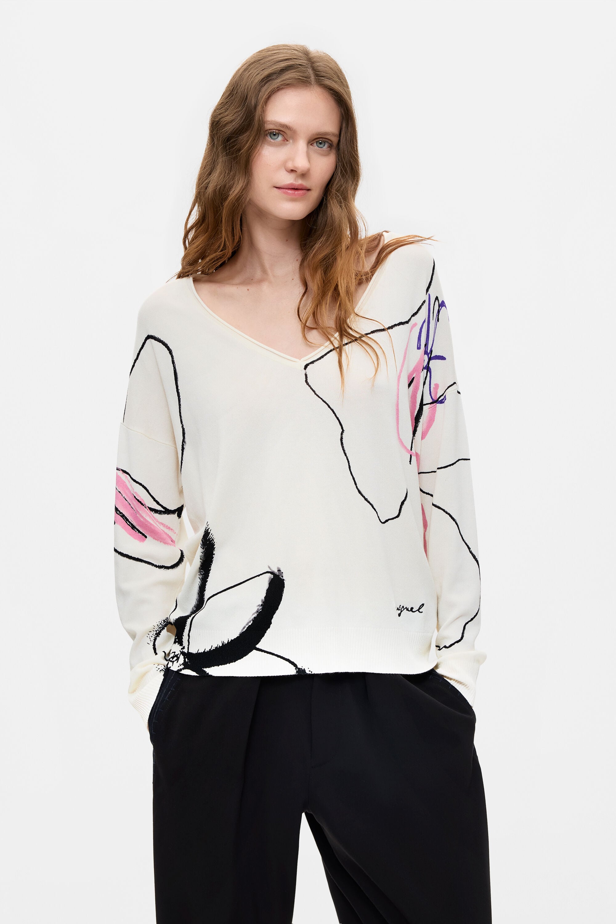 Jersey Floral Fino, Blanco, XS