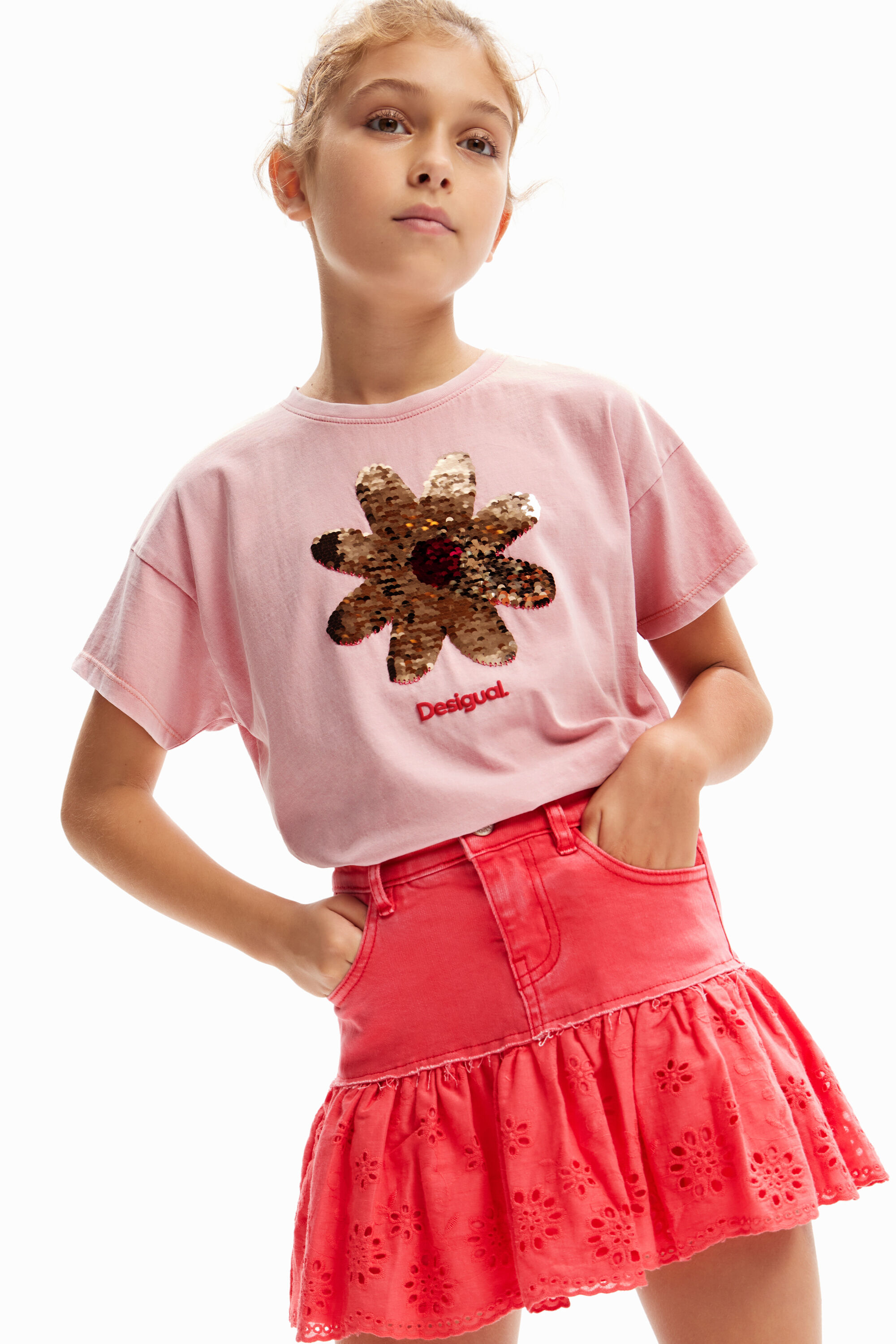 Desigual Sequin flower T-shirt