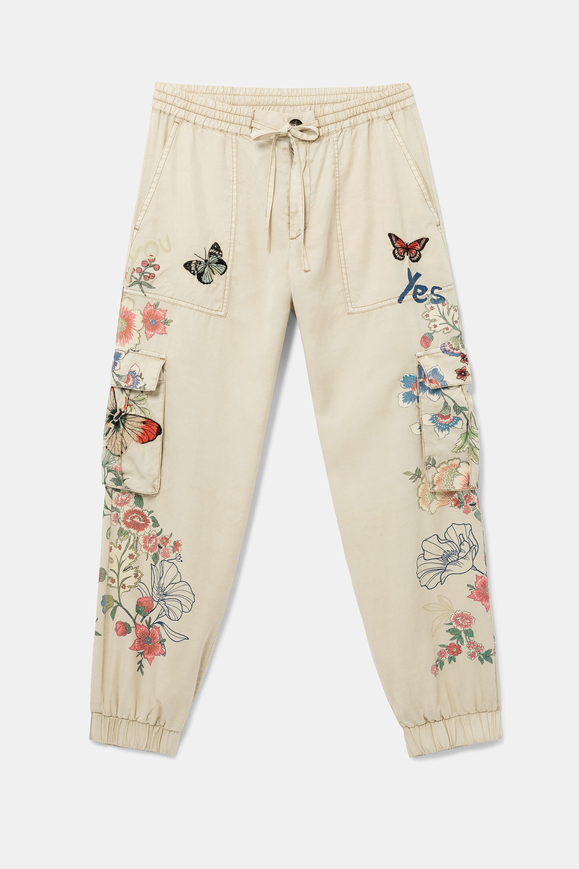 Floral cargo jogger trousers