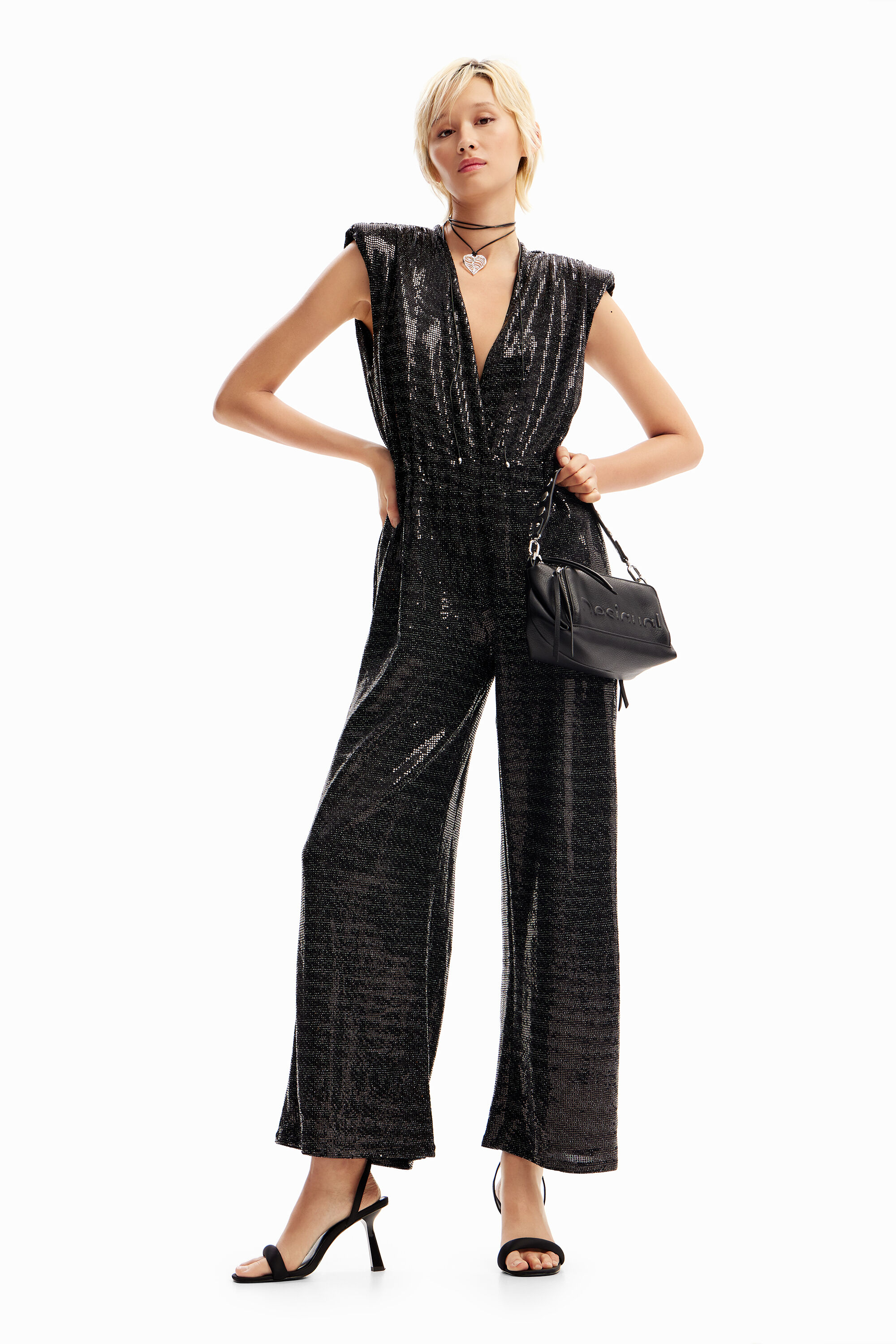 Lange mouwloze jumpsuit pailletten