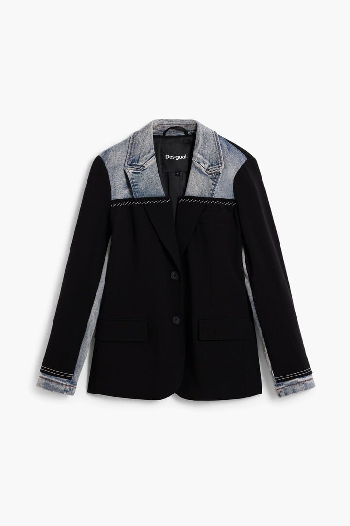 Blazer van twee materialen