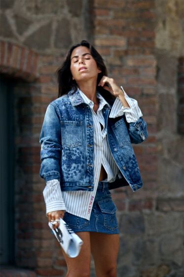 Swiss embroidery denim jacket | Desigual