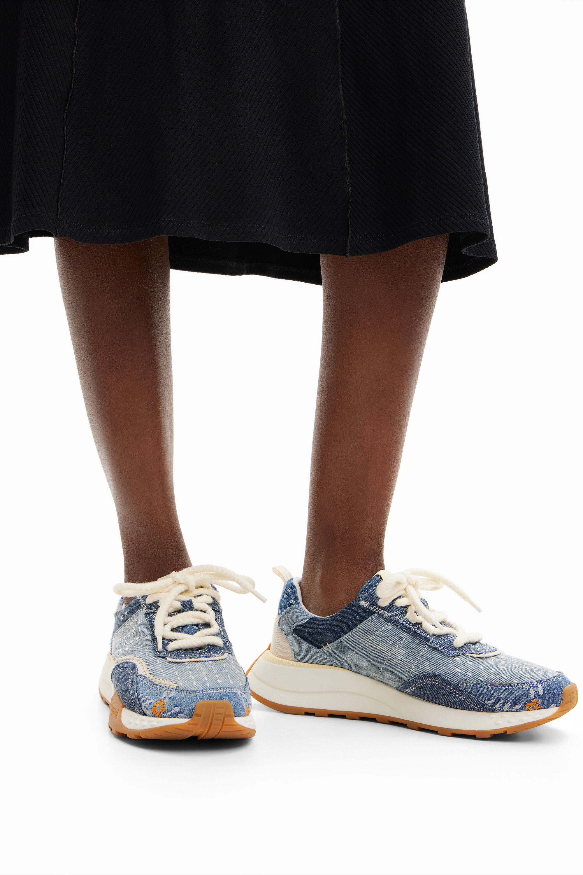 Shop Desigual Denim Jogger Sneakers In Blue