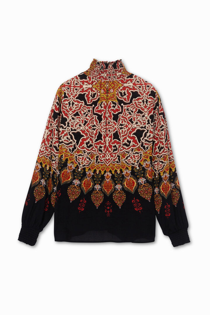 Viscose blouse with high neck and stretch cuffs | Desigual