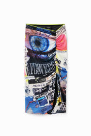 Faldilla midi slim frunzida collage | Desigual