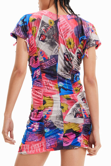 Vestido mini slim fruncido collage | Desigual