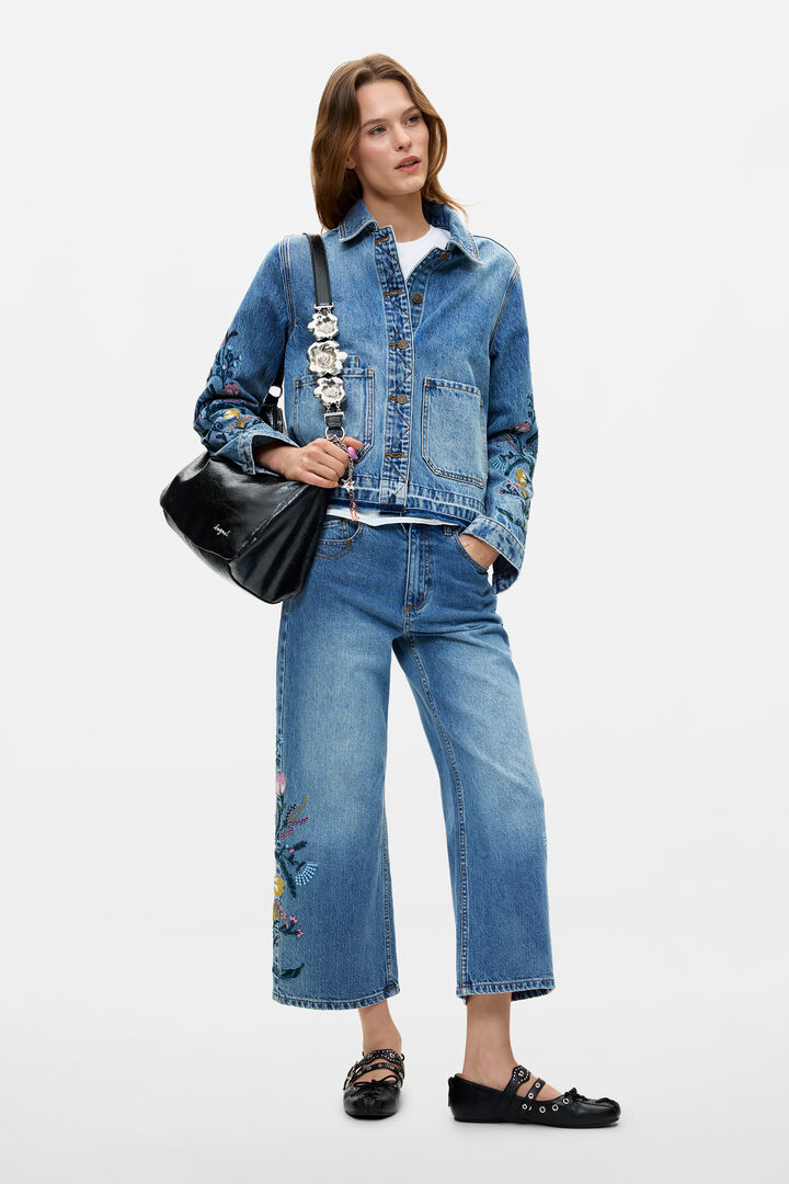Pantaloni culotte din denim cu flori